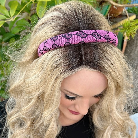 Hot Pink Navy Blue G Dot Monogram Fabric Italian Luxury Insp 1" Neutral Headband - Picture 3 of 3
